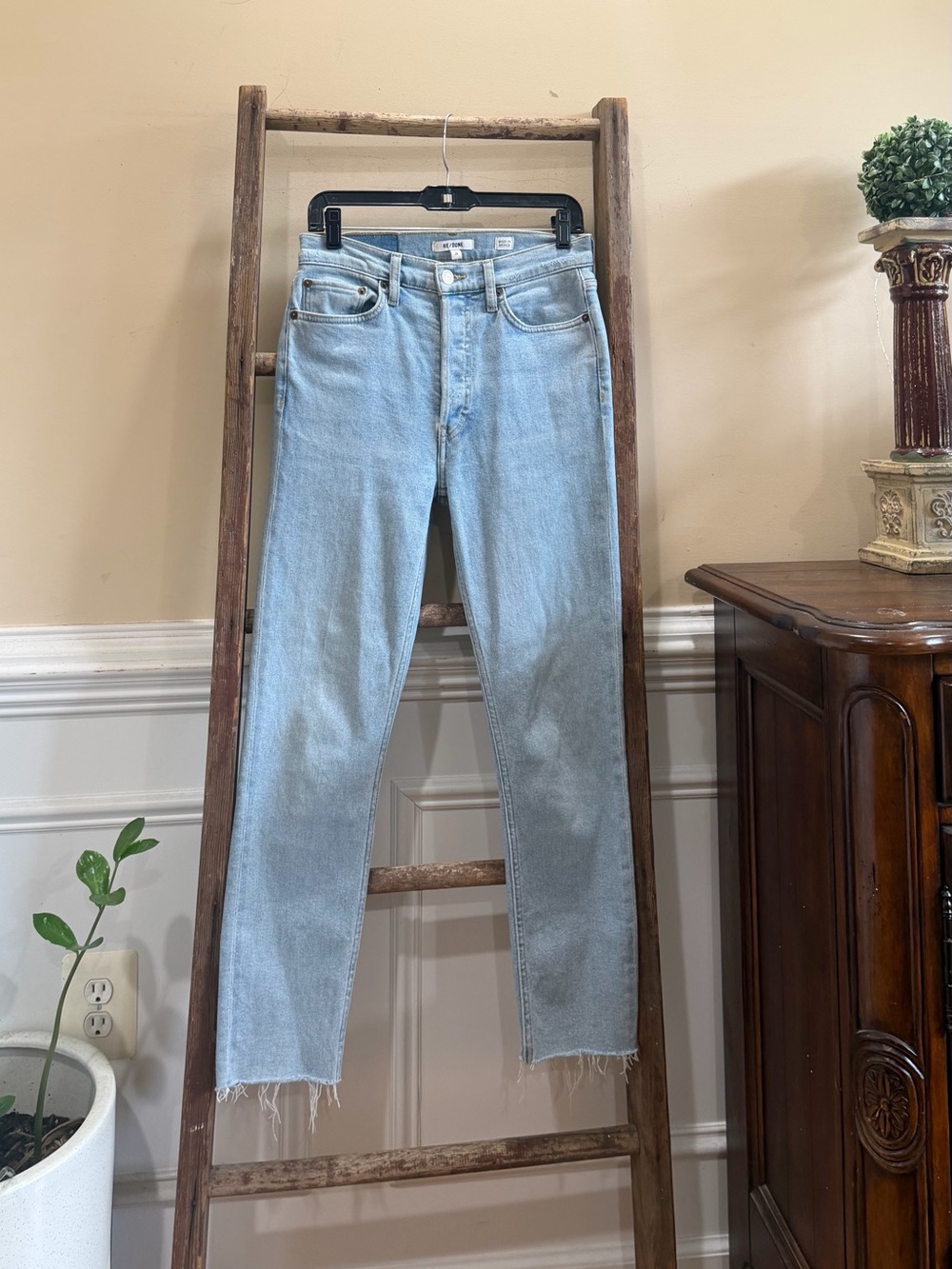 Re/Done Light Blue High-Rise Straight Jeans